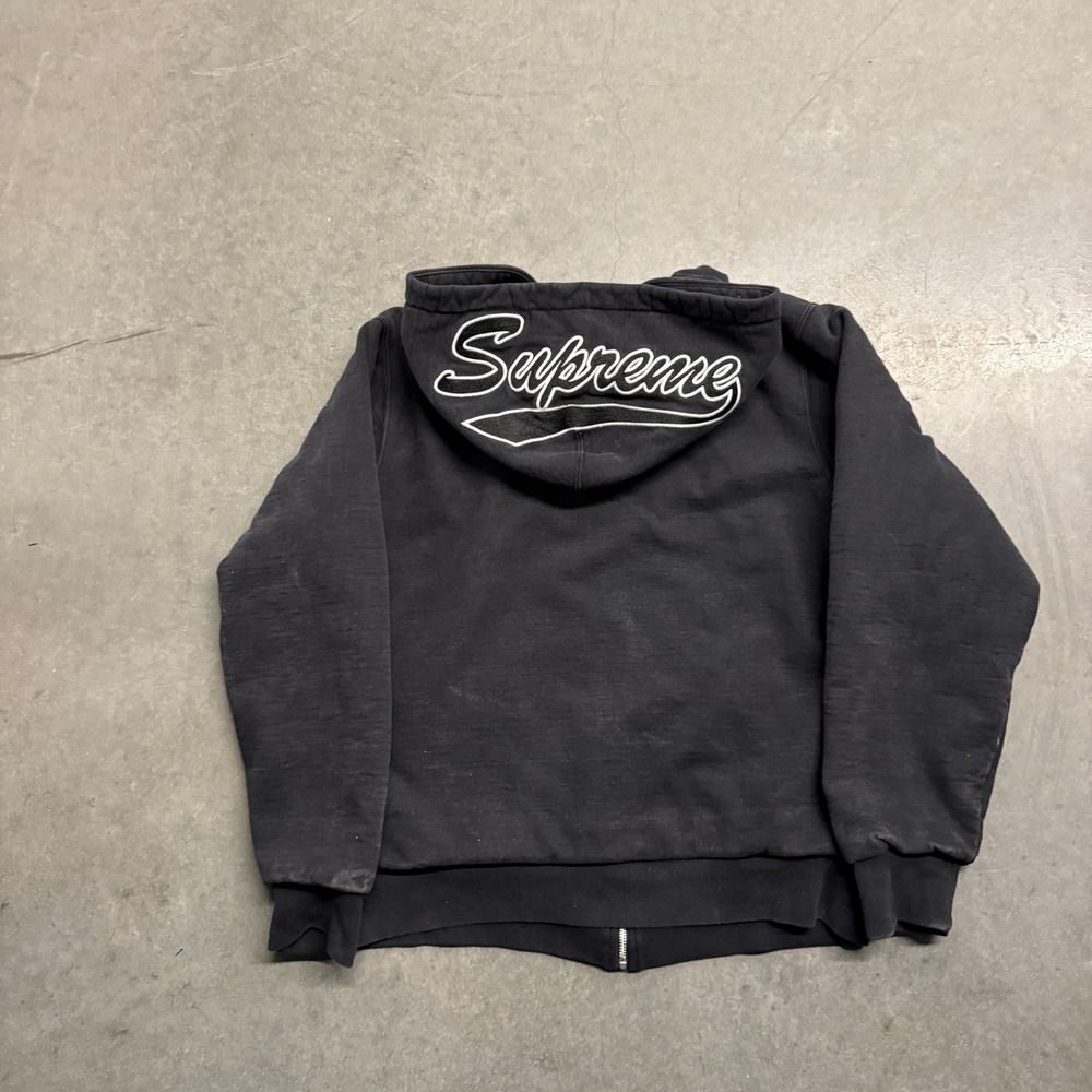 Supreme Script Logo Thermal Lined Zip Up Hoodie Mens Medium Black Made in Canada - Picture 2 of 8